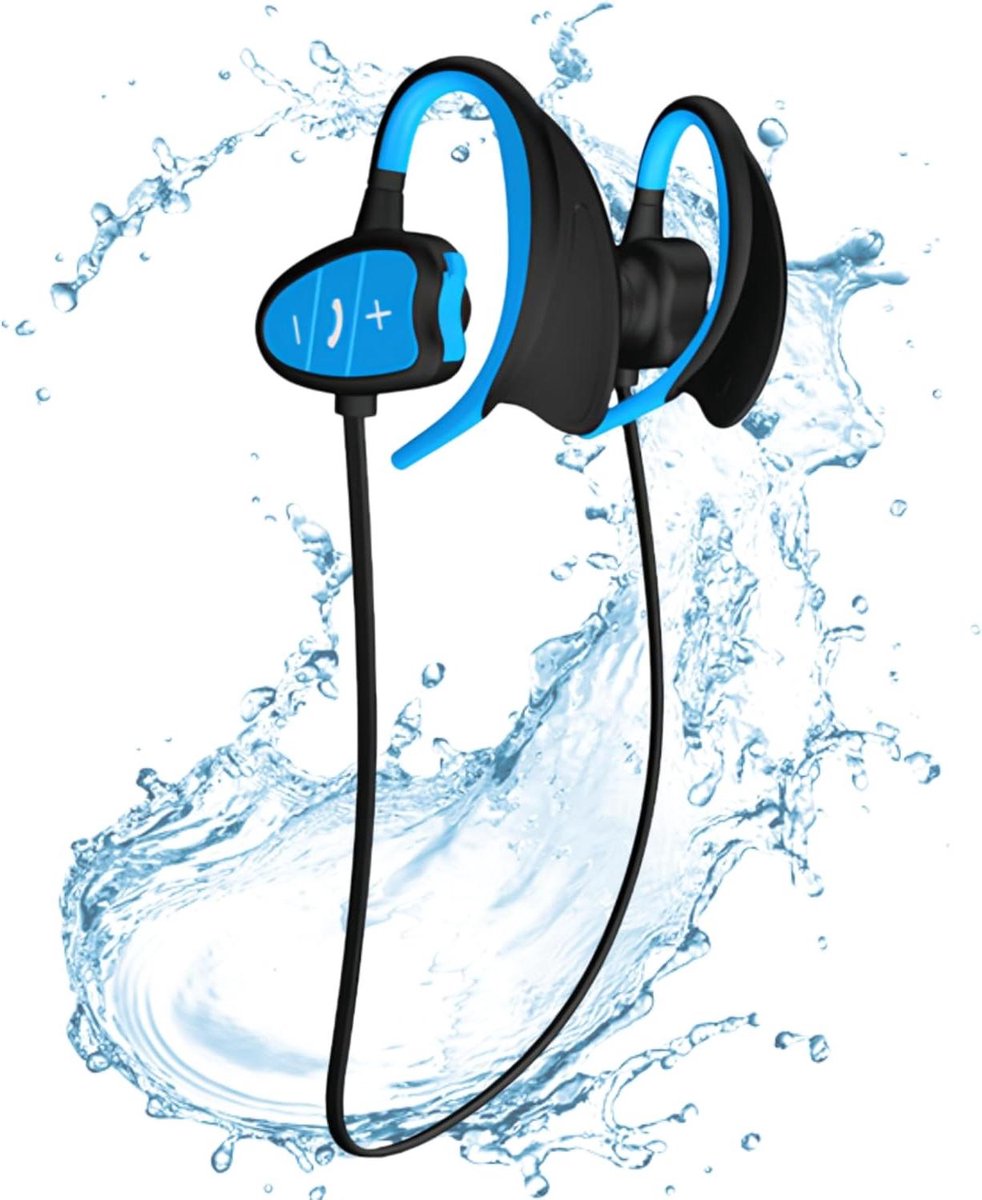 Allecto Plus - Draadloze zwemkoptelefoon voor surfen en duiken - Blauw - IPX8 waterdicht met slimme spraakprompt
