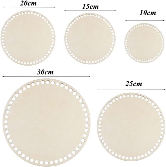 Annickee Set van 12 natuurlijke houten mandbodems, 10/15/20 cm, rond, natuurlijke houten basis voor ronde haken, voor haken met riem, voor huisdecoratie, voor het vlechten van manden