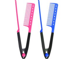 ZVD 2 stuks - V-vormige platte stijltang - Haarstyling stijltang - Rozerood en blauw