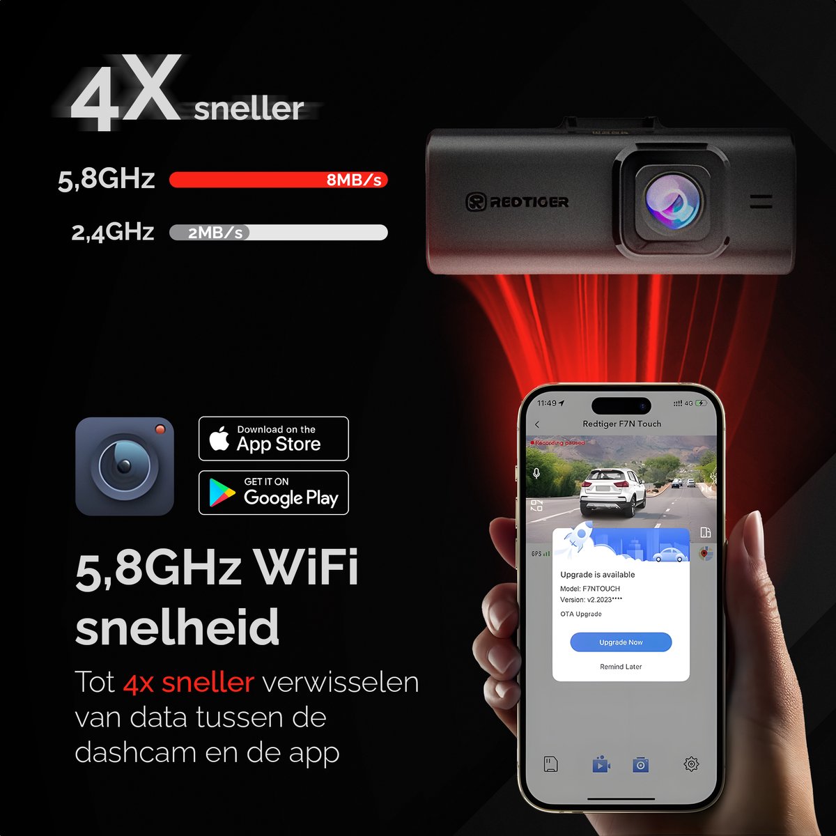 RedTiger F7N Touch Pro Dashcam 4K voor+achter met GPS thumbnail 2