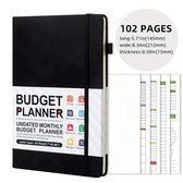 Budget Planner Boek – 12 Maanden Financieel Overzicht – Dagelijks/Weekelijks/Maandelijks Kasboek – Uitgaven Tracker – Faux Lederen Hardcover – 102 Pagina’s – Budget Organizer met Penlus – 14,5x21cm – Ongedateerd - Zwart