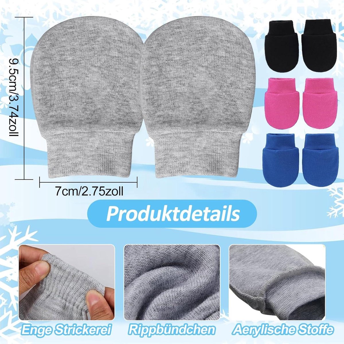 Lot 5 Bonnets + 5 Paires Gants Anti-Griffures Bébé 0-6 Mois – 100% Coton Étoiles – Noir, Gris, Rose Ou Bleu