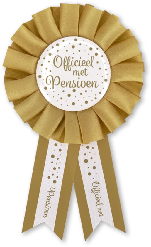 LUQ – Rosette Officielle Retraite – Or- Wit – Broche de Fête de Luxe – Accessoire de Fête de Retraite – Broche – Directement Épinglable