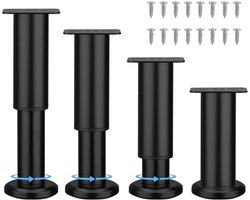 4 stuks meubelpoten, zwaar belastbare, zwarte verstelbare kastpoten 12-18 cm met 16 schroeven, metalen doe-het-zelf meubels vervanging steunpoten poten voor bank, tafel, stoel, bureau,