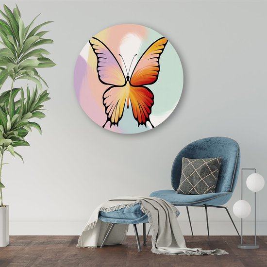 Kleurrijke vlinder digitale kunst - Vlinder wandcirkel - Ronde wanddecoratie dieren - Digital Art - Ronde Forex prints - Wandprints slaapkamer - muurcirkel forex 80x80 cm