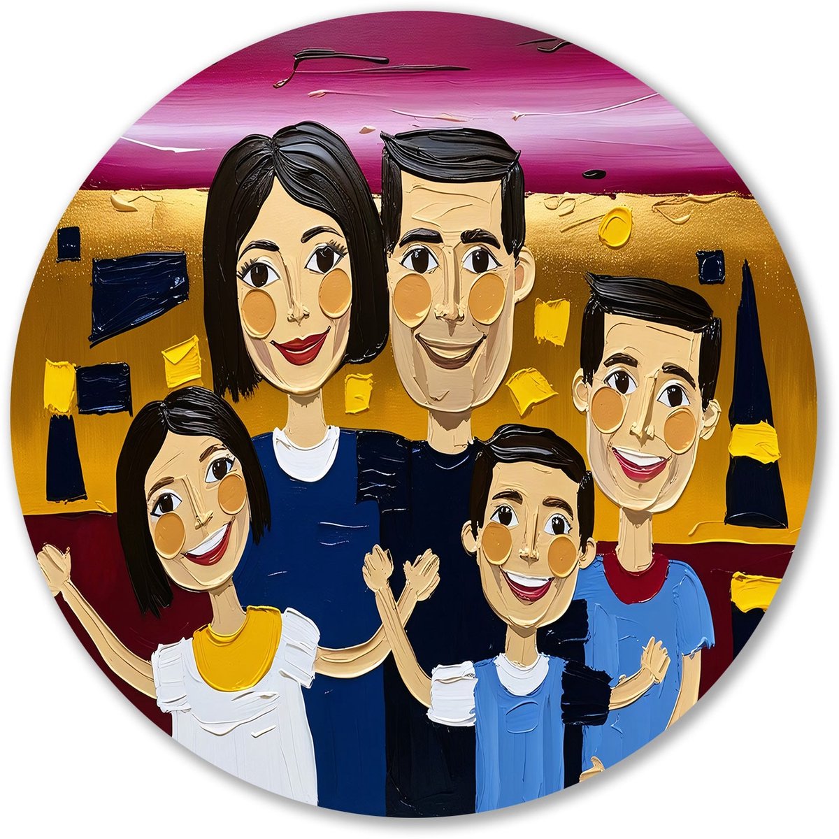 Kleurrijke familie in moderne kunst - Familie muurcirkels - Wandpaneel personen - Pop Art - Wandobject Forex rond - Stijlvolle kantoorinrichting - muurcirkel forex 100x100 cm