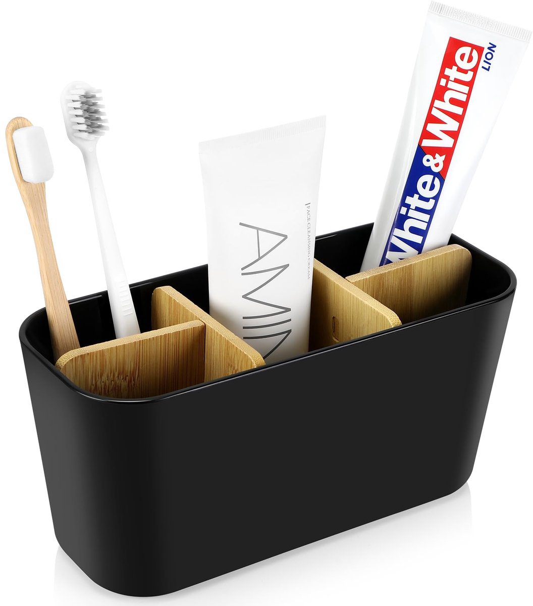 Ibenzoa® Tandenborstelhouder Hout Familie - 5 Kaartsleuven, BPA-Vrij PP, Veilig & Hygiënisch