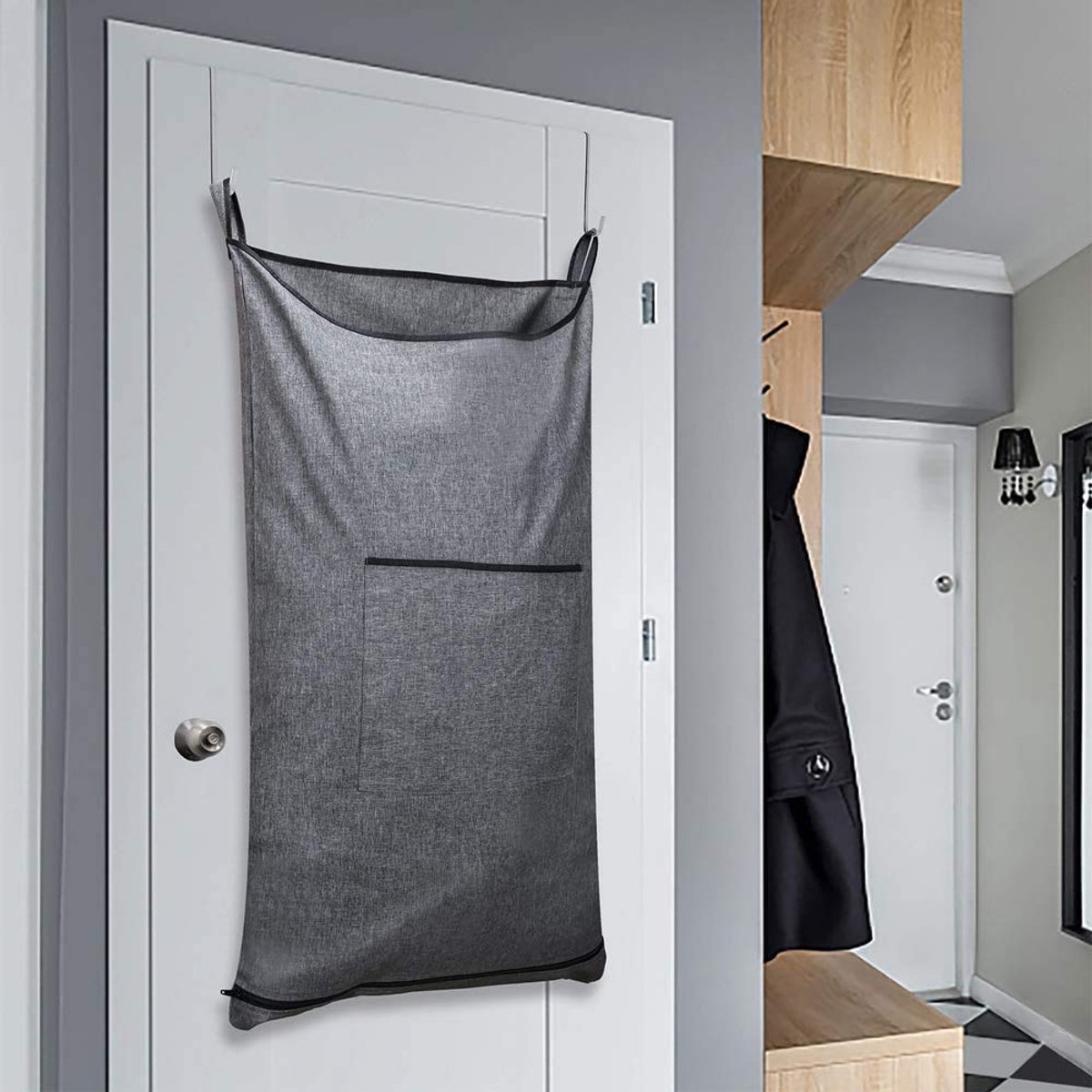 Ibenzoa® Hangende Wasmand Boven Deur, 89L, Ruimtebesparend, Grijs (Pop Heather Grey)