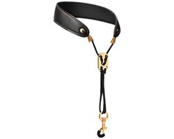 Lederen Saxofoonriem – Comfortabele Nekriem met Halsbescherming Zwart – Geschikt voor Sopraan, Alt, Tenor & Bariton Saxofoon – Verstelbare Lanyard