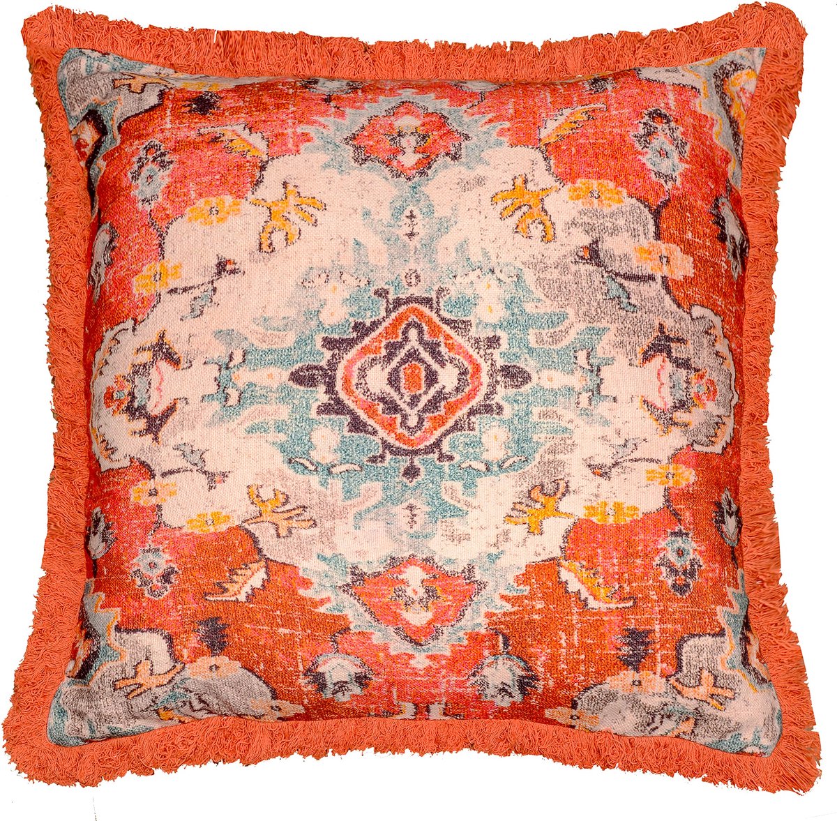 Mandala Life ART Meditation Cushion Cover - 65 cm with Fringes - Square Printed Boho Chic Floor Cushion Cover Cotton