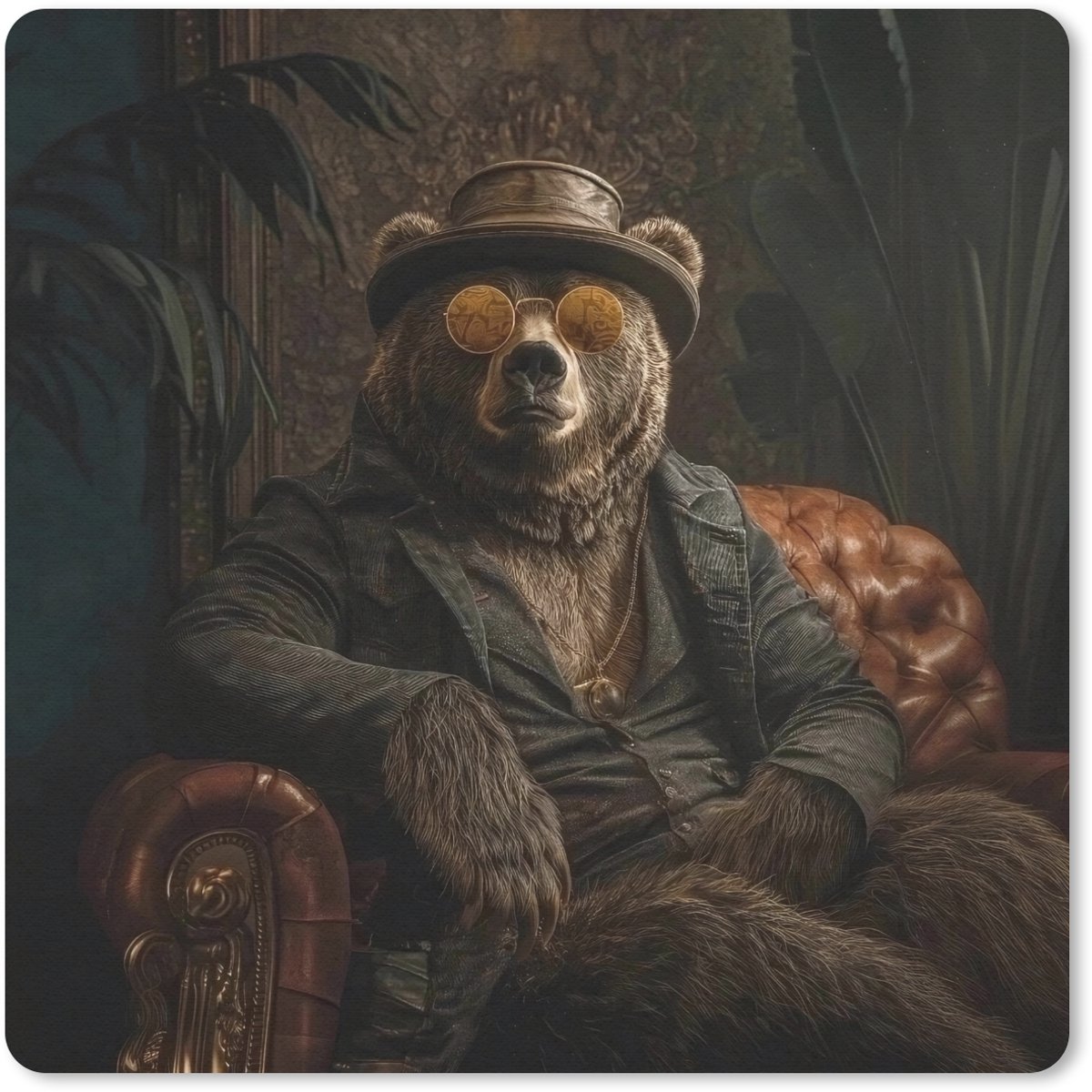 Muismat 30x30 cm - Mousepad Beer - Bruin - Pak - Hoed - Muismatten