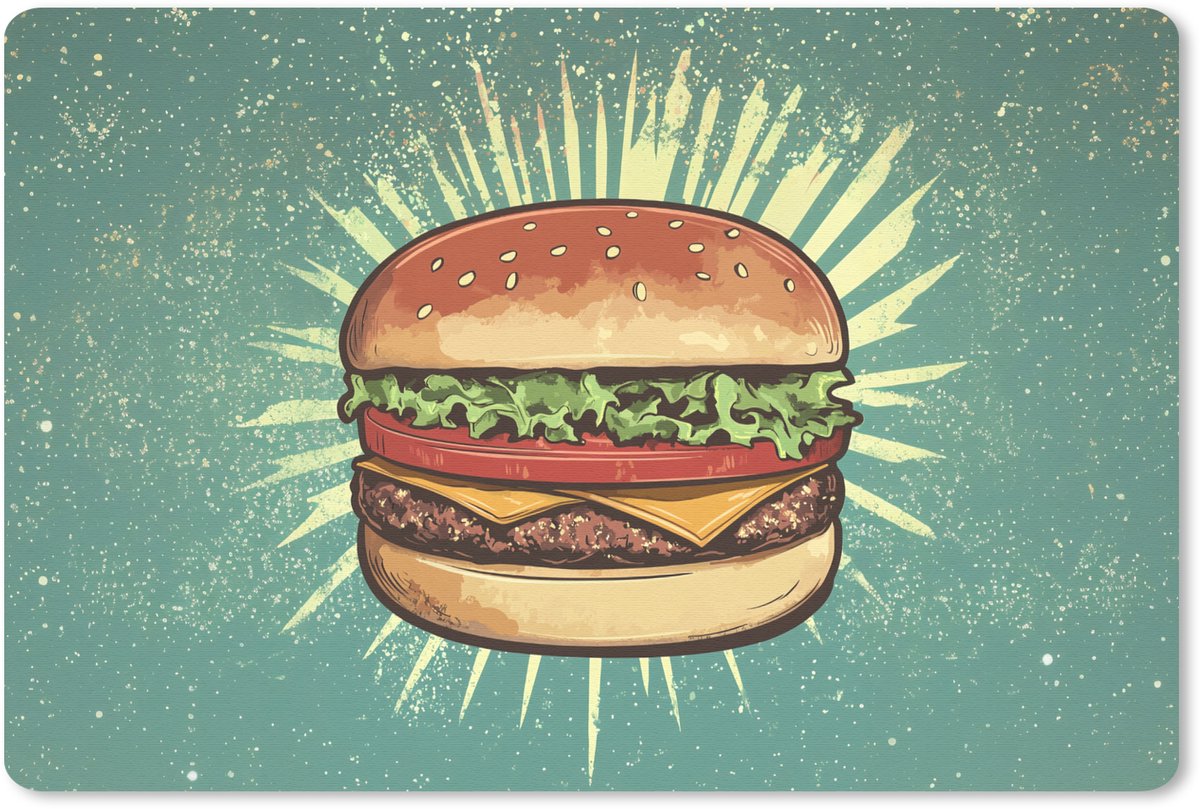 Muismat 27x18 cm - Mousepad Hamburger - Illustratie - Sla - Kaas - Muismatten