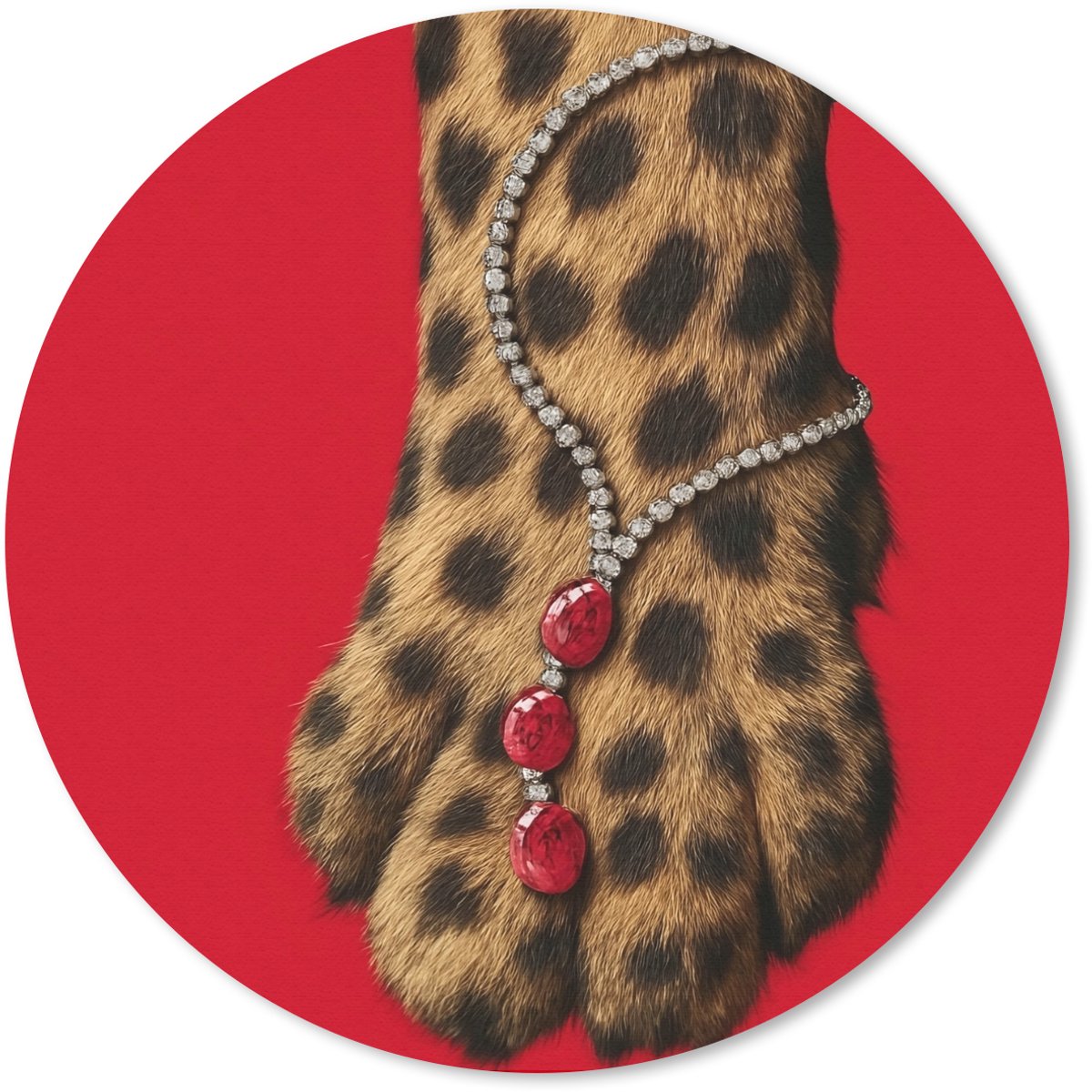 Muismat rond 30x30 cm - Mousepad Poot - Luipaard - Ketting - Edelstenen - Ronde muismatten