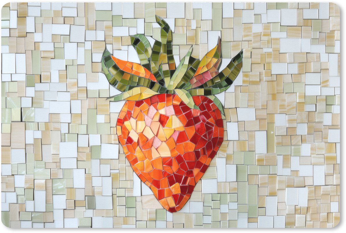 Muismat XXL 90x60 cm - Bureau onderlegger - Bureau mat Aardbei - Rood - Mozaïek - Fruit - Bureaumat - Gaming mousepad xl - Bureaulegger groot - Computer deskmat