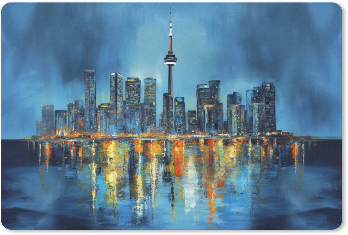 Muismat XXL 120x80 cm - Bureau onderlegger - Bureau mat Skyline Toronto - Water - Stadslichten - Toren - Bureaumat - Gaming mousepad xl - Bureaulegger groot - Computer deskmat