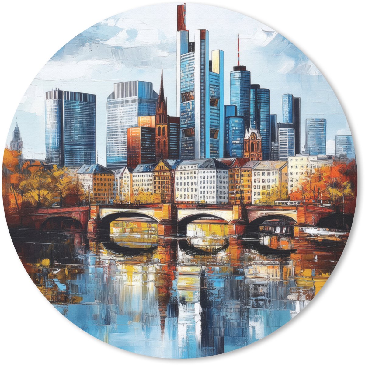 Muismat rond 30x30 cm - Mousepad Bomen Frankfurt- Stad - Skyline - Brug - Ronde muismatten