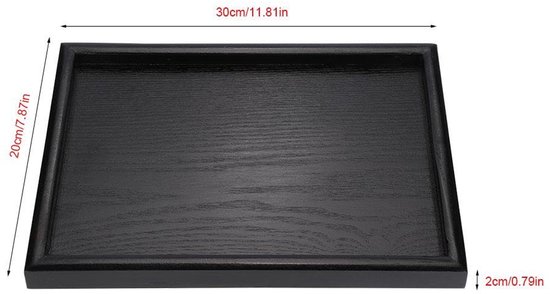 Zwart dienblad van 30x20x2 cm met houtnerf.