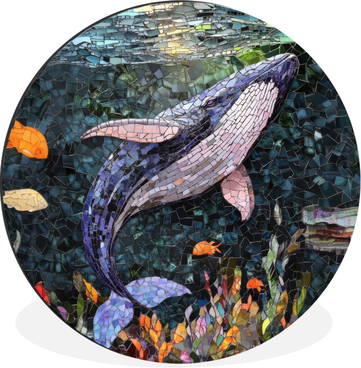 WallCircle Wandcirkel - Muurcirkel - Mozaïek - Walvis - Koraal - Water - Aluminium - Dibond - 90x90 cm - Binnen en Buiten
