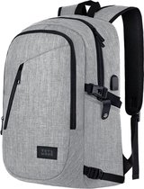 TRVLMORE Rugtas - 25L - 15,6 Inch - Laptop Rugzak met USB - Schooltas - Heren en Dames - Tas - Levenslange Garantie - Grijs