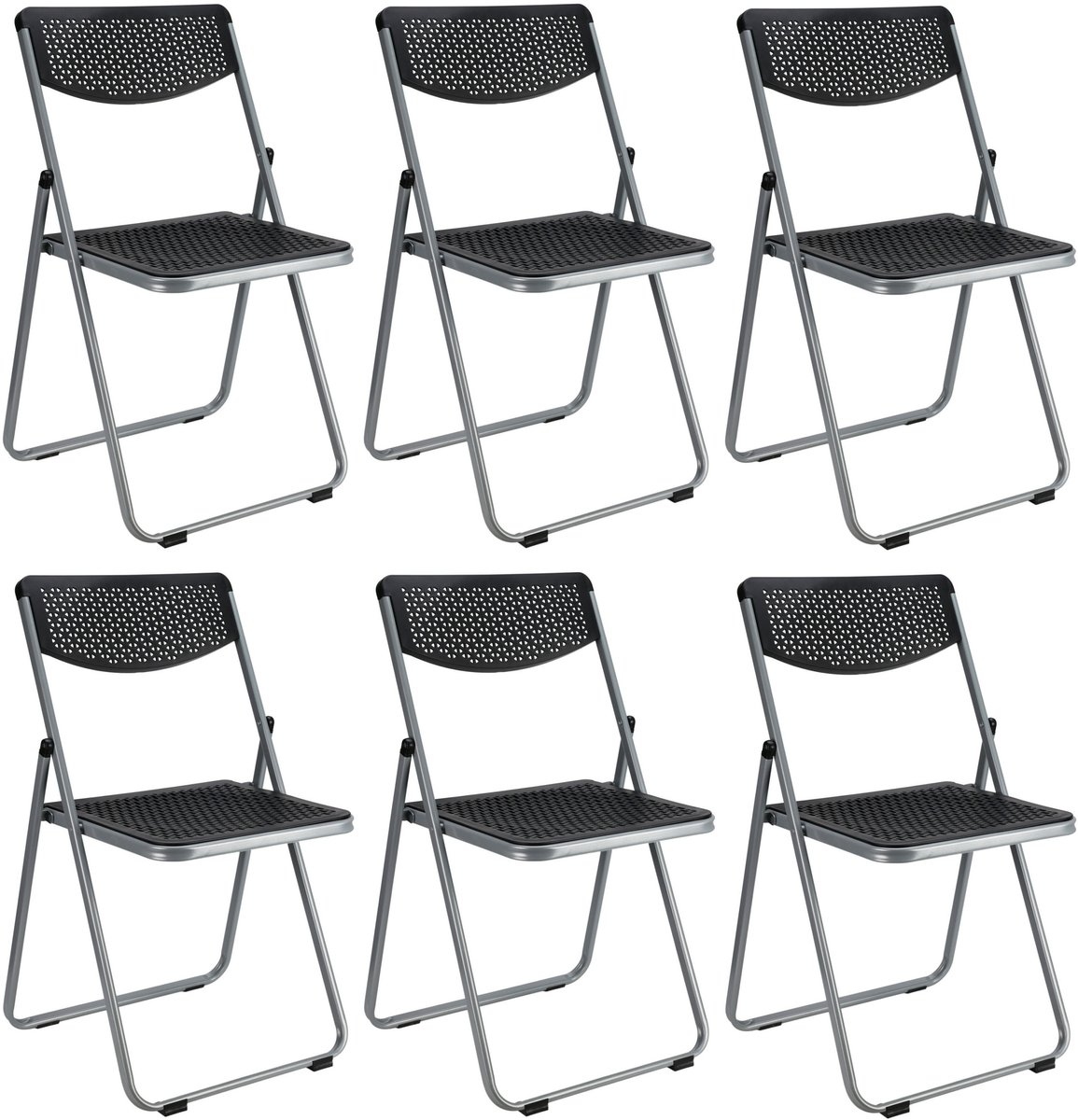 Home & Styling Klapstoel voor buiten/binnen - 6x - zwart - 48 x 82 cm - stevig kunststof - Bijzet stoelen - Vouwstoelen