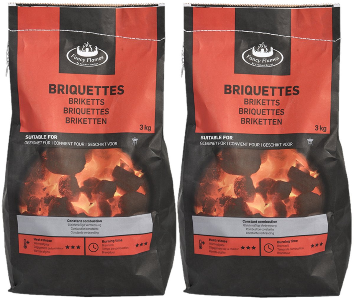 Fancy Flames Barbecue/BBQ Briketten - 2x - 3 kilo - 100% natuurlijk - geschikt voor BBQ