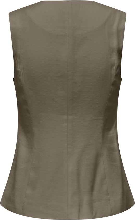 Achterkant van een bruine damesgilet van ONLY. Getailleerde pasvorm.