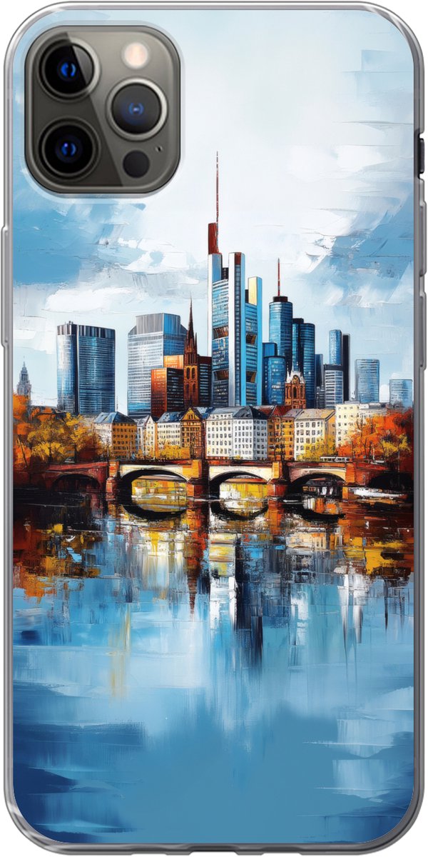 Telefoonhoesje Geschikt voor iPhone 13 Pro Max hoesje - Bomen Frankfurt- Stad - Skyline - Brug - Siliconen Telefoonhoesje Telefoonhoesje