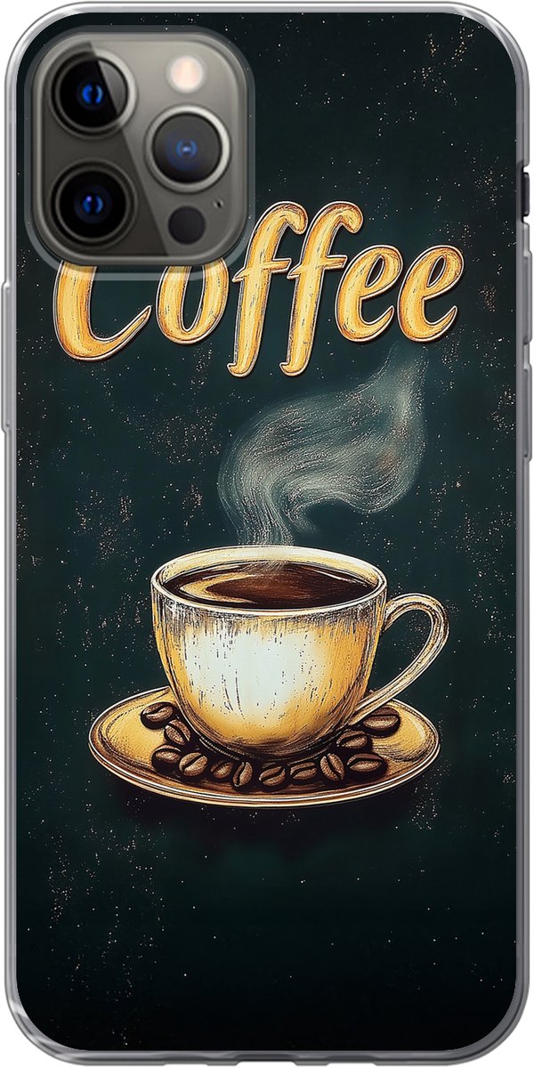 Telefoonhoesje Geschikt voor iPhone 13 Pro hoesje - Koffie - Schotel - Koffiebonen - Retro - Siliconen Telefoonhoesje Telefoonhoesje