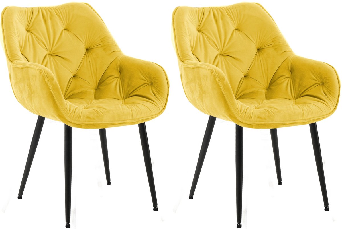 CLP Tanna Set van 2 eetkamerstoelen - Met armleuning - Fluweel/geel