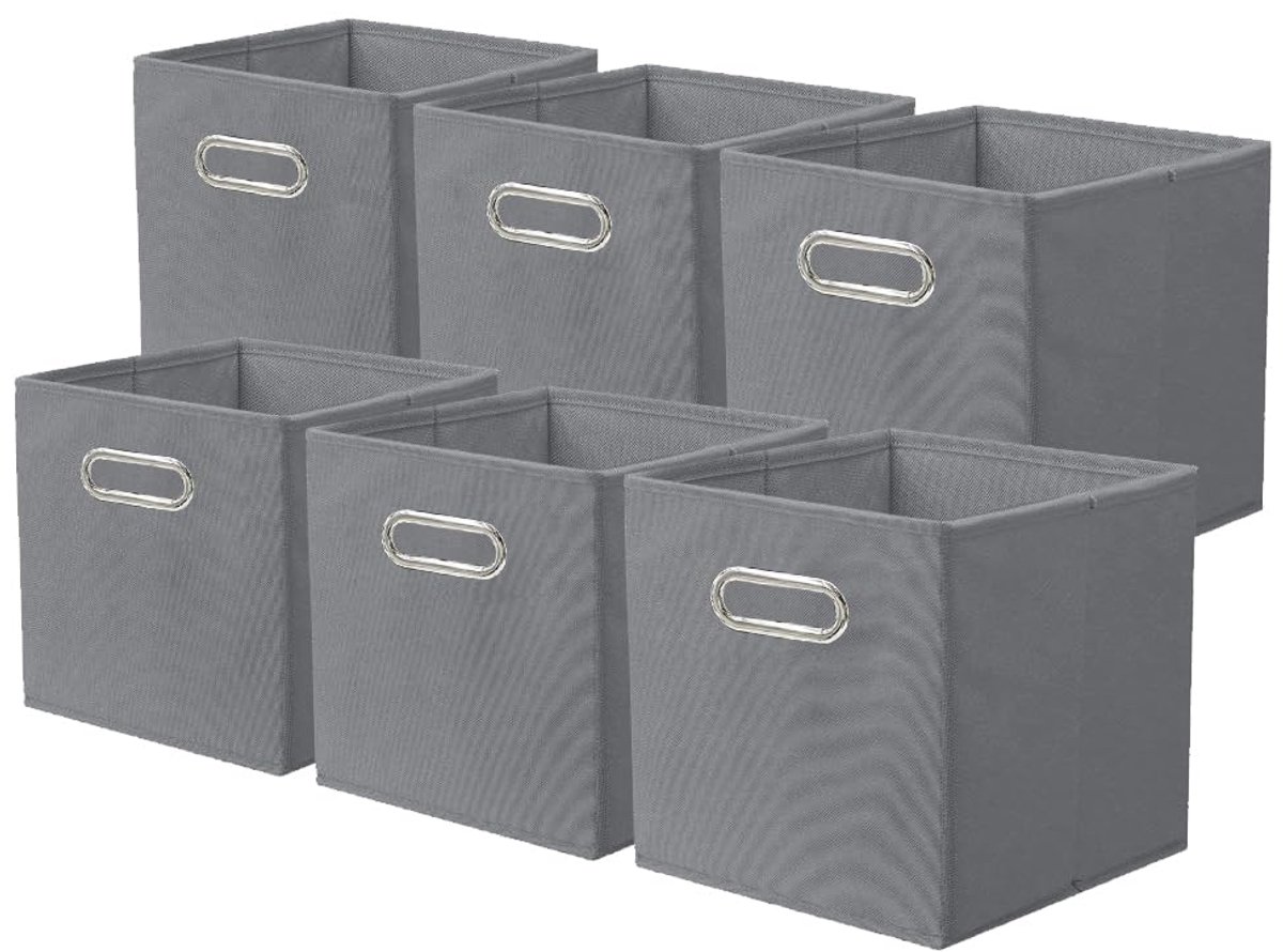 Ibenzoa® Opvouwbare Stoffen Opslagboxen Set van 6 met Metalen Handgrepen voor Kasten en Speelgoedopslag, Grijs