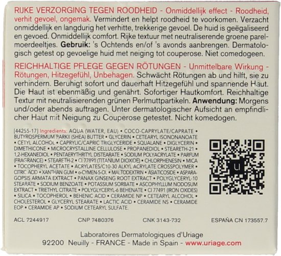 Rode en witte tekst op een beige achtergrond met ingrediëntenlijst.