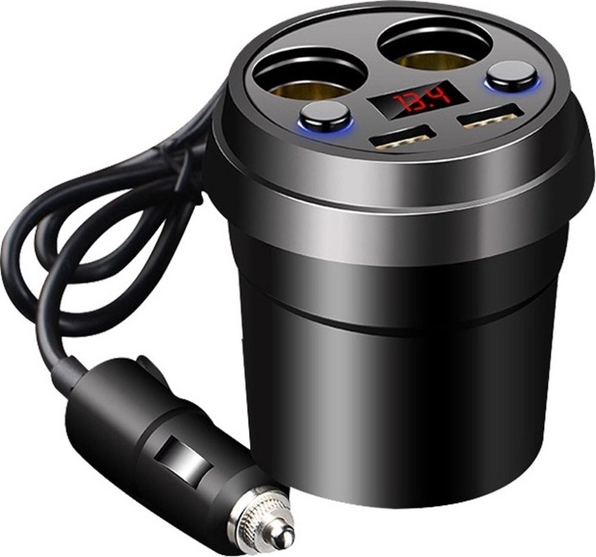 12v Adapter - USB Autolader - Bekerhouder Splitter Auto - Zwart - Interieur Accesoires