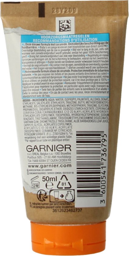 Garnier Ambre Solaire Kids Sensitive Expert+ Hypoallergene Zonnebrand melk SPF50+ - Reisformaat voor de Gevoelige Huid met Ceramide Protect - 50 ML
