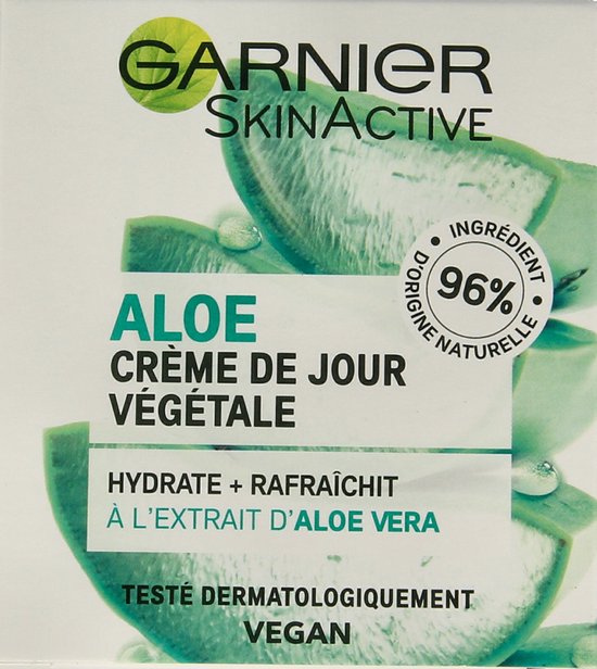 Garnier SkinActive Aloe Crème de Jour Botanique doosje. Hydrateert + verfrist met Aloë Vera extract.