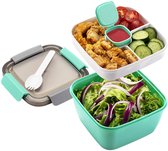 Boîte à lunch - Boîte à lunch compartimentée - Boîte à bento - Boîte à salade déjeuner - Boîte à lunch saladier - Boîte à fruits pour l'école, le travail, le pique-nique et les voyages - 1500 ml 17,4 x 17,4 x 9,6 cm - Légumes