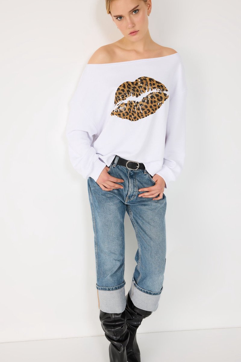 Sweatshirt imprimé léopard et lèvres