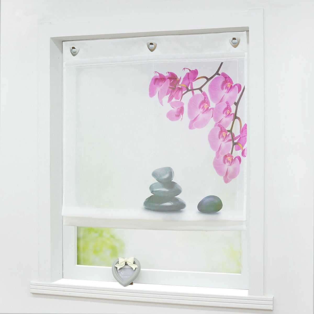 Ibenzoa Stijlvol en Luchtig Vouwgordijn met Bloemenprint en U-Haken 80x140cm Wit