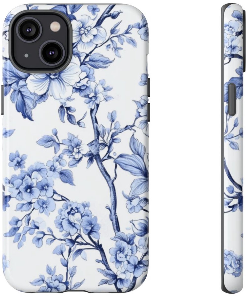 Blauw Vintage Bloemenpatroon – Telefoonhoesje Geschikt voor iPhone 14 Plus