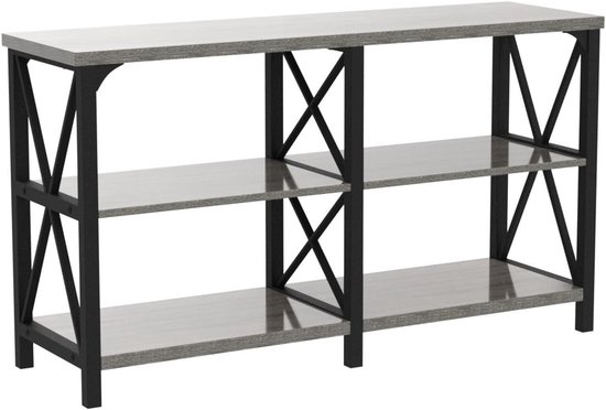 Tribesigns Industriële consoletafel met 4 etages, 120 x 30 cm, met ronde voet, smalle houten accenttafel met legplanken, voor woonkamer, hal, entree, rustiek bruin