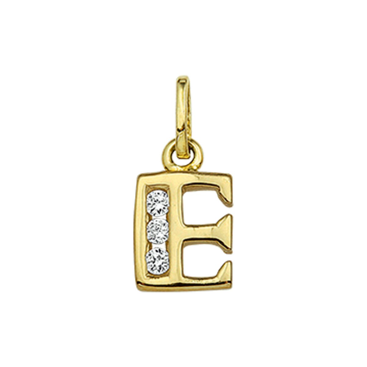 Goud Hanger Letter E Zirkonia 14 karaats