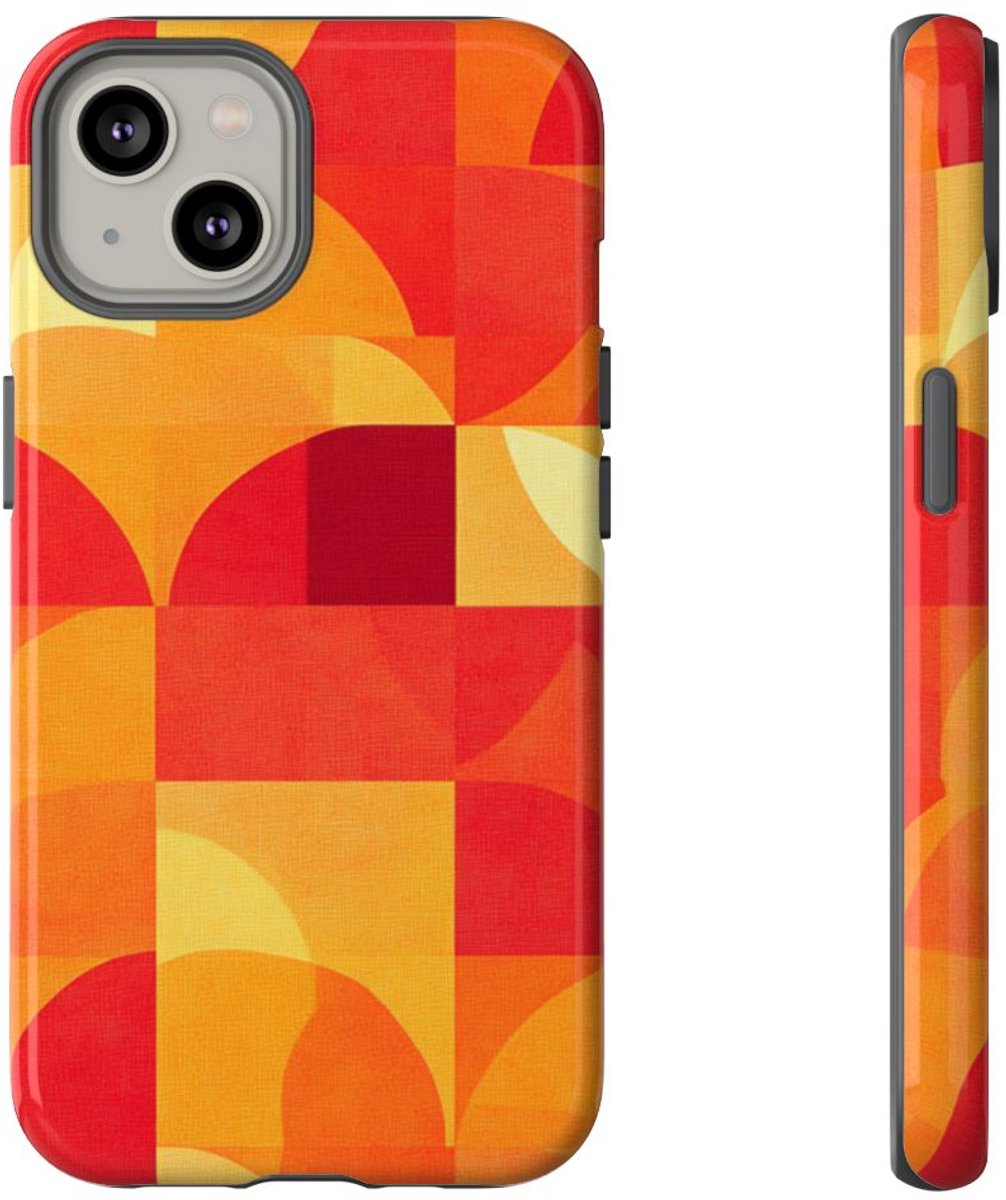 Geometrisch Rood- en Oranje-Patroon – Telefoonhoesje Geschikt voor iPhone 14