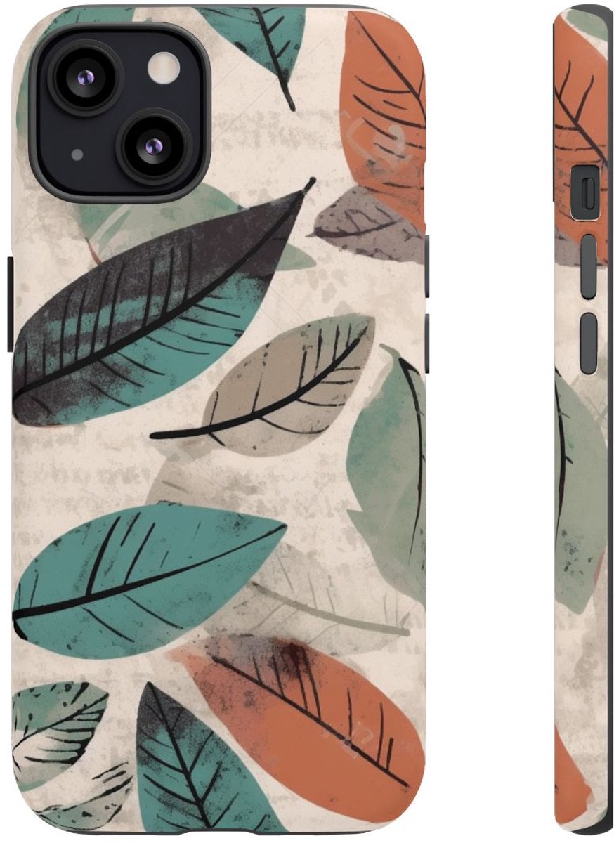 Bladpatroon in Gedempte Kleuren – Telefoonhoesje Geschikt voor iPhone 13