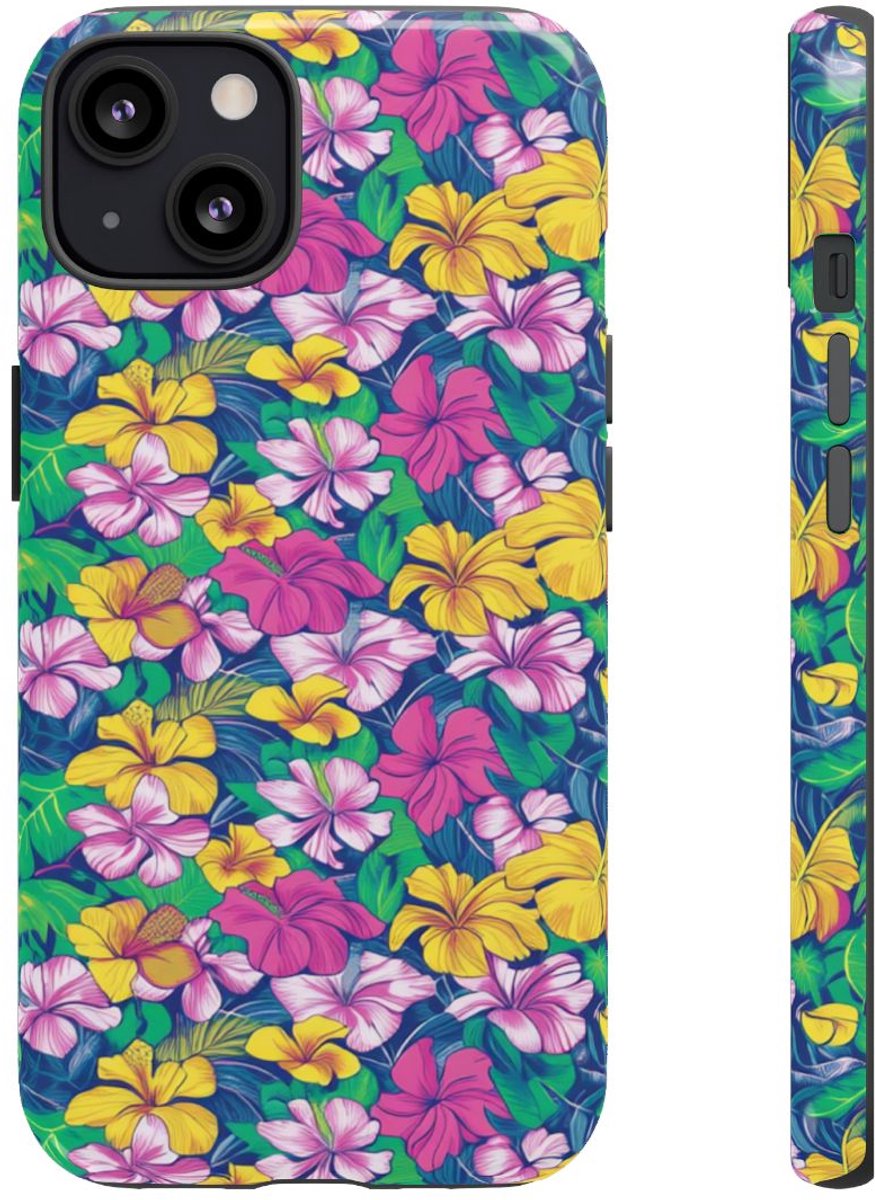 Tropisch Hibiscus Bloemenpatroon – Telefoonhoesje Geschikt voor iPhone 13