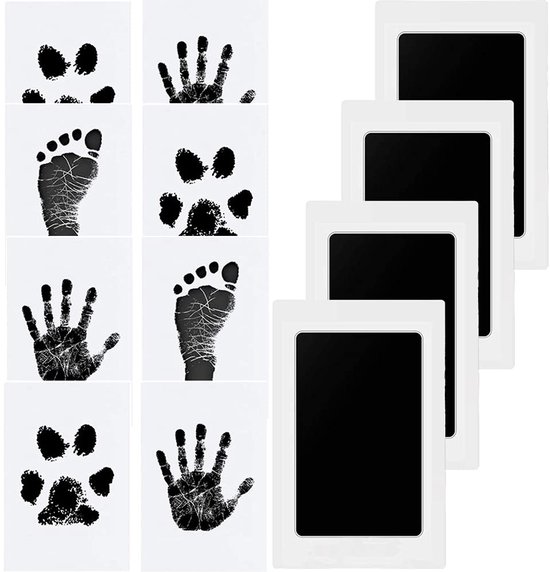 Baby hand- en voetafdrukset, 4-delige baby voetafdrukset, baby afdrukset voor pasgeborenen, pootafdrukset hond, pootafdrukset kat, Clean Touch inktkussen voor babyshowers van KATARA — afbeelding 2