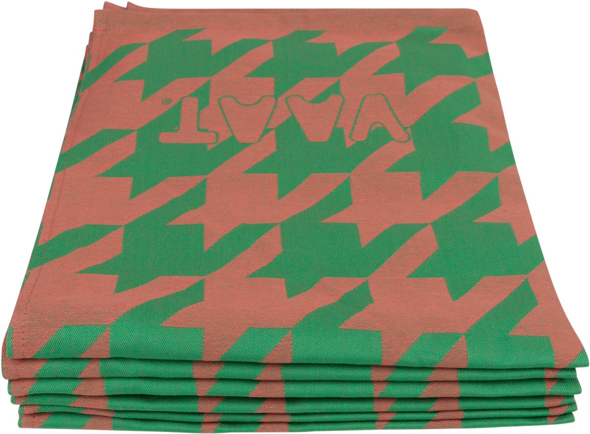 Theedoek pied-de-poule koraal / groen
