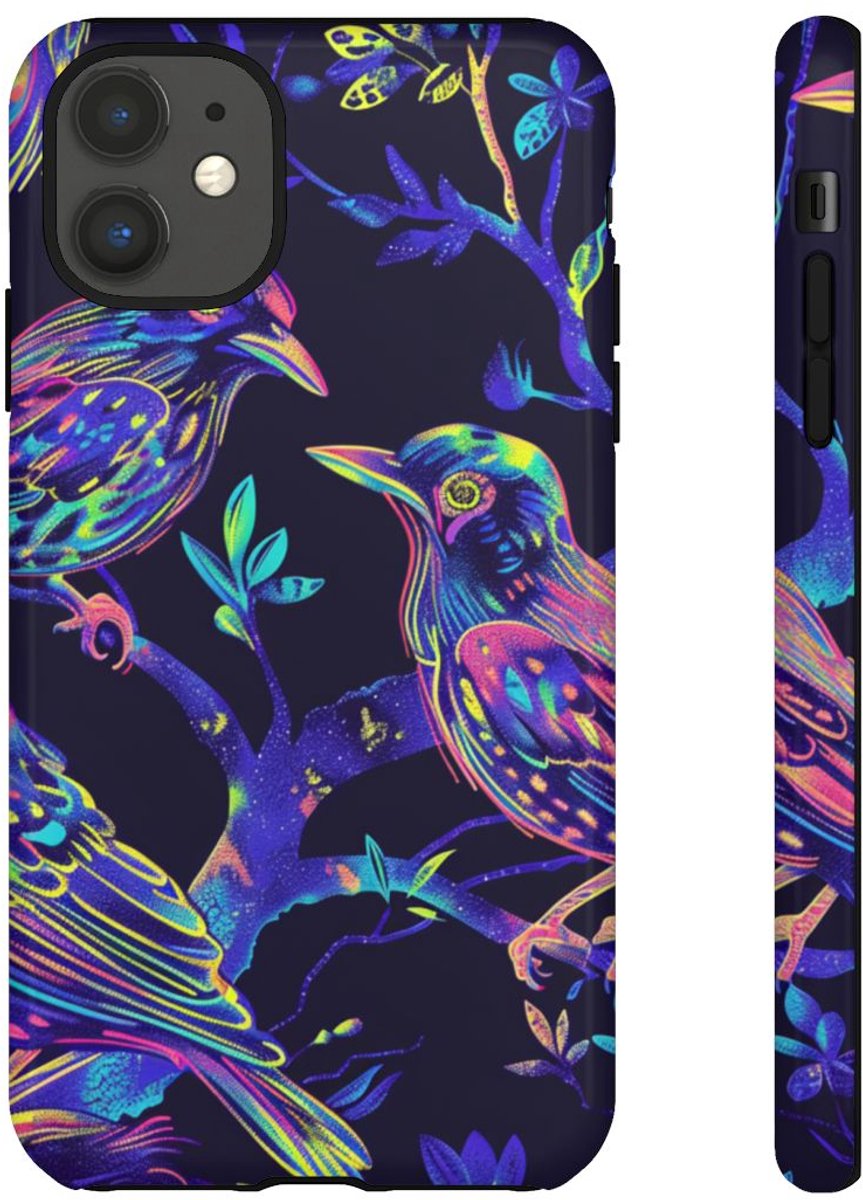 Neonkleurige Vogels op Takken – Telefoonhoesje Geschikt voor iPhone 11