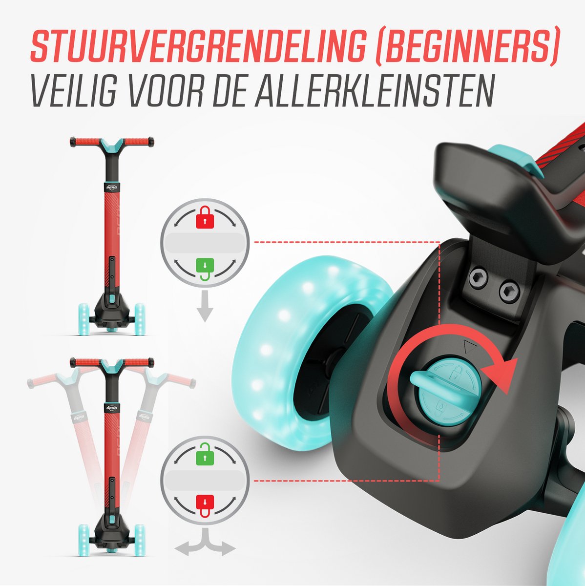 BERG Nexo Kinderstep - Step 3 wielen - Vanaf 2 jaar - Opvouwbaar - In hoogte verstelbaar - Incl. LED-deck + LED wielen - Rood — afbeelding 9