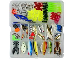 TOVBMUP Visvoer - Visvoerset - Roofvislokmiddel - Draagbaar - Inclusief spinner, plastic worm, minnow, popper, zacht aas, haak en vishaak - met doos