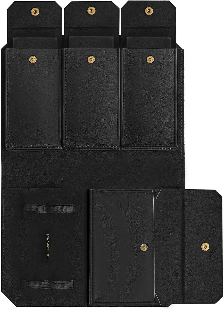 SONGMICS HOME RONNE Collectie - Horlogekast voor op reis, Horlogebox voor 3 horloges, PU met gevlochten look, Draagbare horloge-organizer, 22 x 14,5 x 4,5 cm, Cadeau-idee, Zwart JWB018B01
