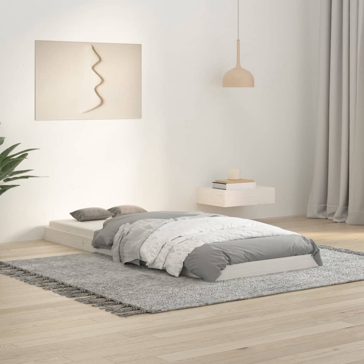 GranMaison Vloerbed – Laag Bedframe – Minimalistisch Design – Stevig en Comfortabel – Geschikt voor Elke Slaapkamer - Wit